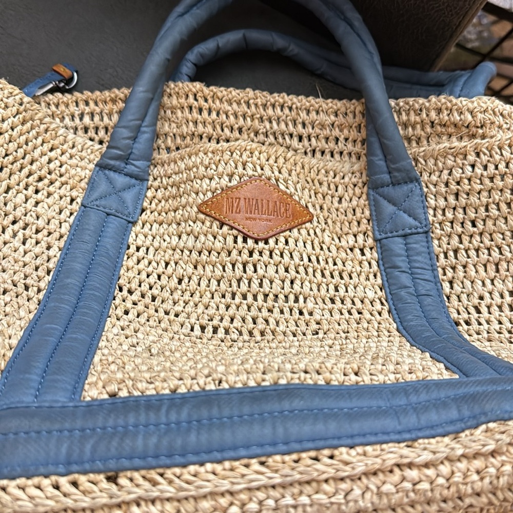 MZ Wallace Straw Tote with Blue Trim - Picture 2 of 13